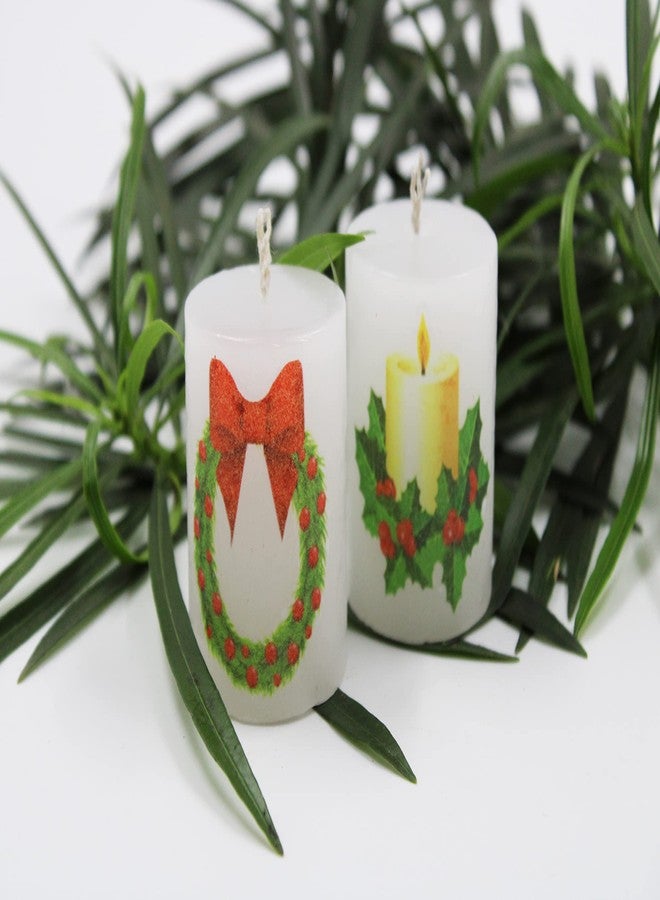 LUCES Paraffin Wax White Pillar Design Candles Smokeless Scented Dripless Round for Christmas X-mas Parties Occasions Dinner Table Set of 4 - Image 4